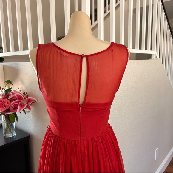 Anthropologie Tiny Caridad Ruffle Sleeveless Red Silk Dress Size 0 Party Holiday - Picture 6 of 12